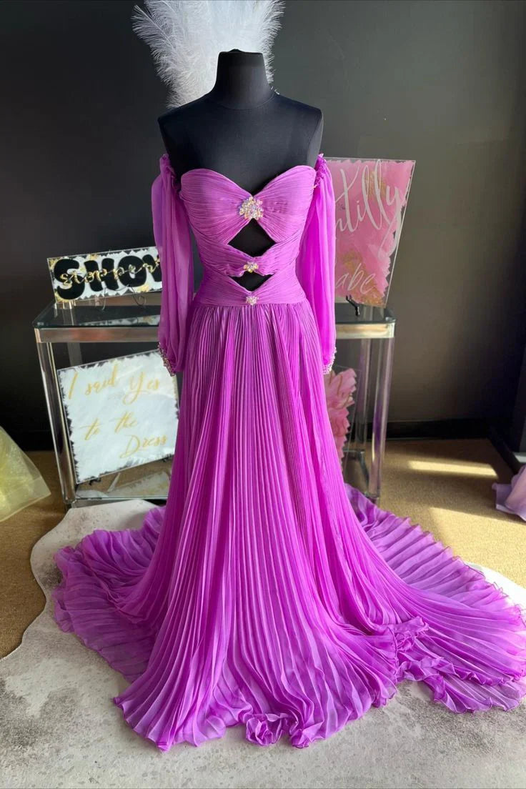 DingJiDress A Line Sweetheart Chiffon Prom Dresses with slit beades Charming