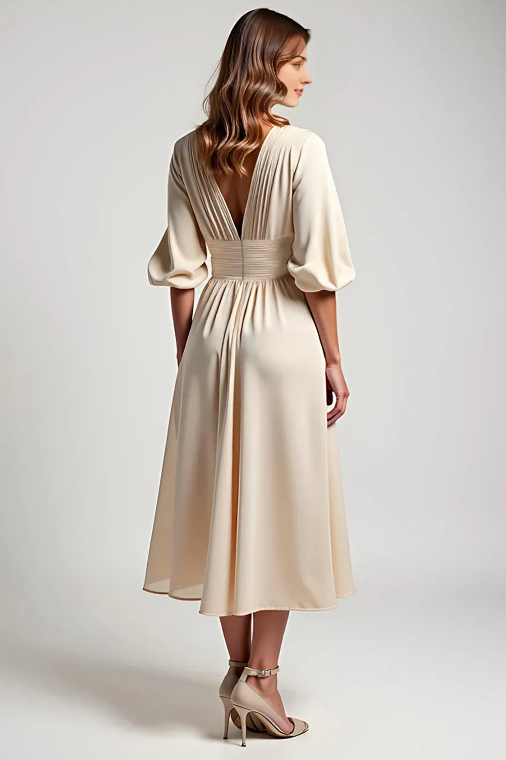 Chiffon Champagne A Line Knee-Length Mother of the Bride Dress