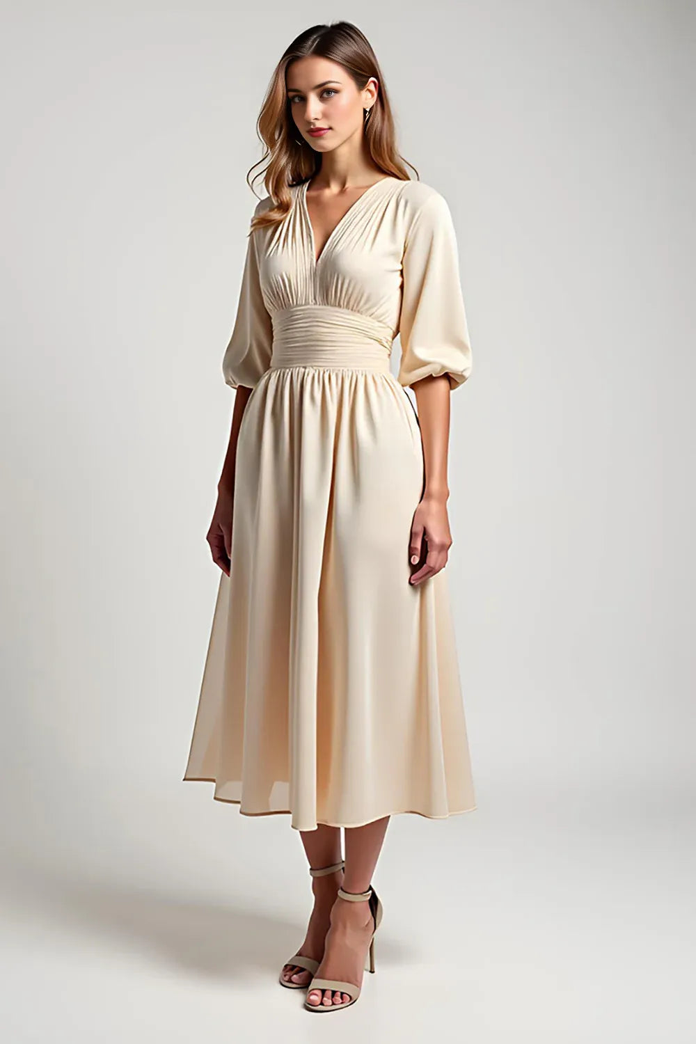 Chiffon Champagne A Line Knee-Length Mother of the Bride Dress