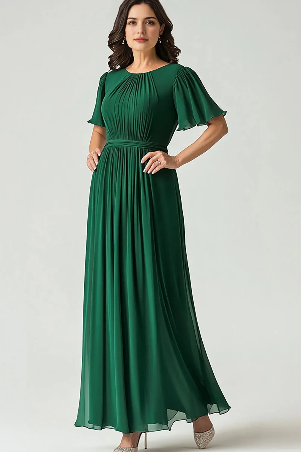 Chiffon Dark Green Pleated A Line Mother of the Bride Dress