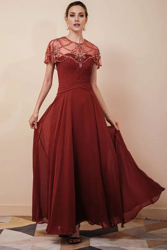 Chiffon Mother of the Bride Dresses pleated long skirt with beaded shawl