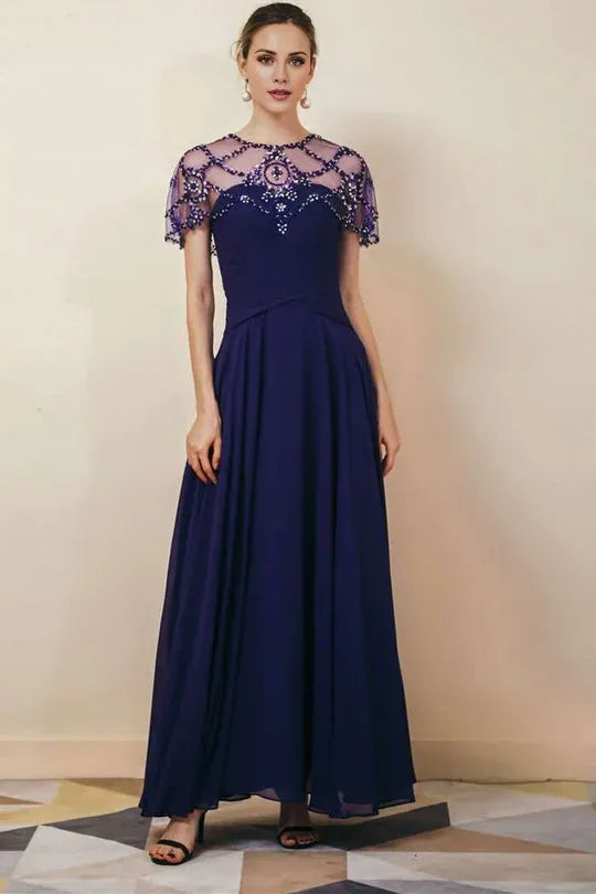 Chiffon Mother of the Bride Dresses pleated long skirt with beaded shawl