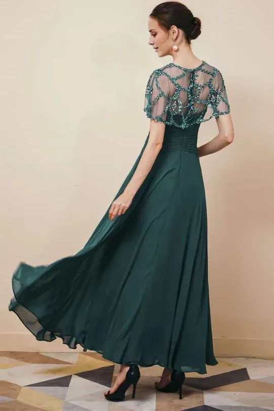 Chiffon Mother of the Bride Dresses pleated long skirt with beaded shawl