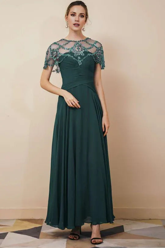 Chiffon Mother of the Bride Dresses pleated long skirt with beaded shawl