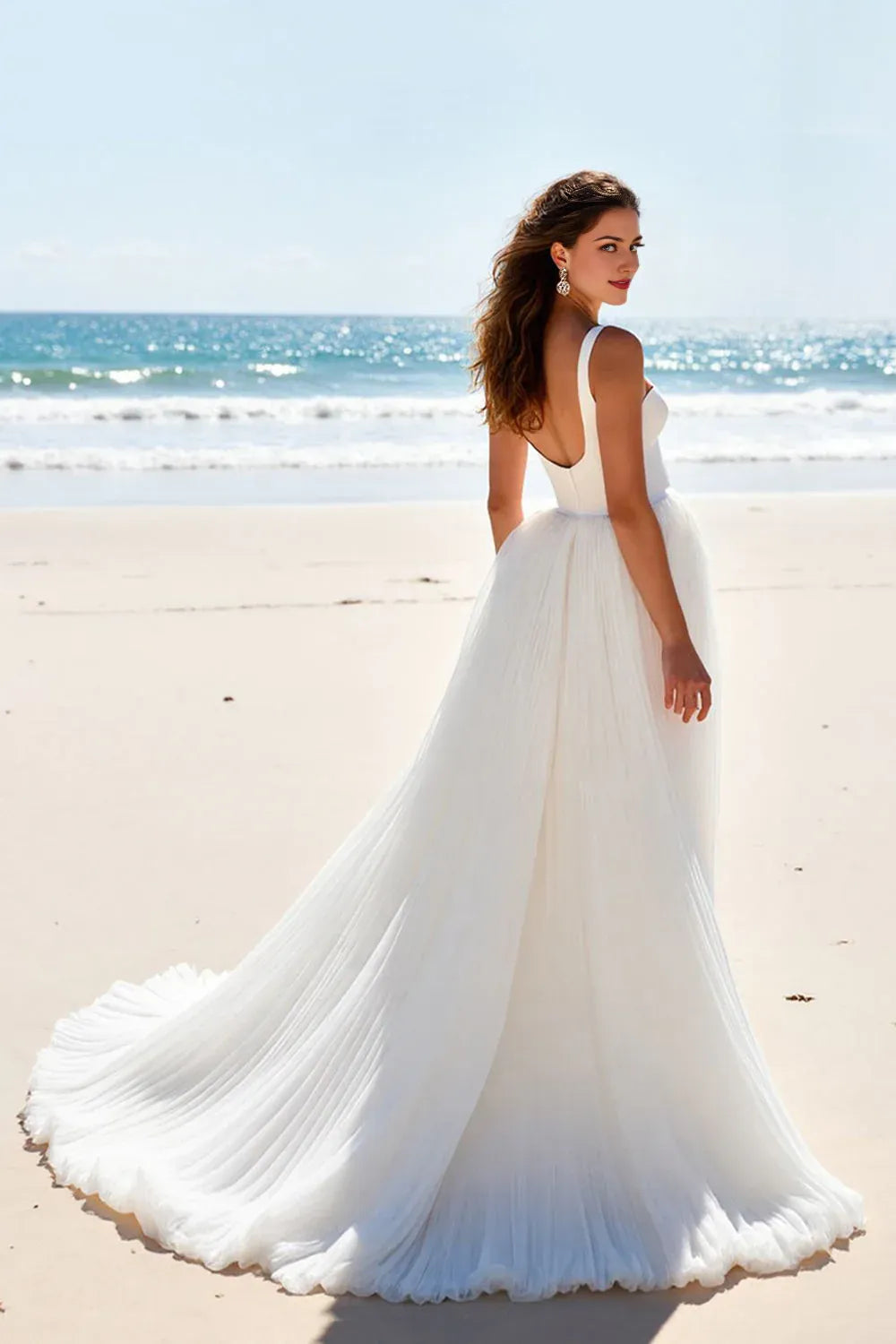 Chiffon Scoop Neck A Line Sweep Train Wedding Dress