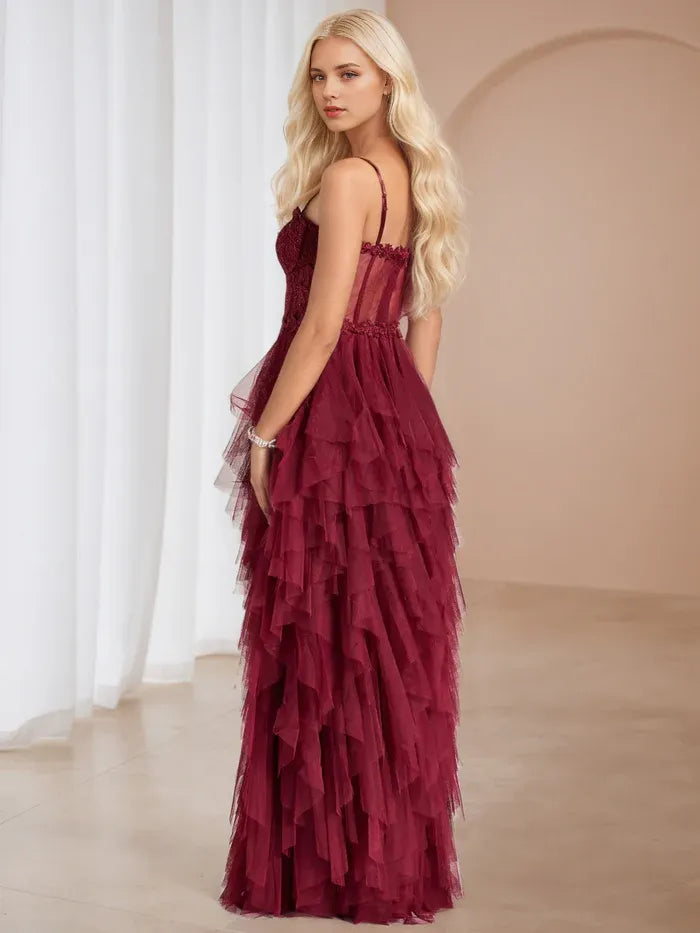 Cinnamon Rose Tulle A-Line Appliques Prom Dresses