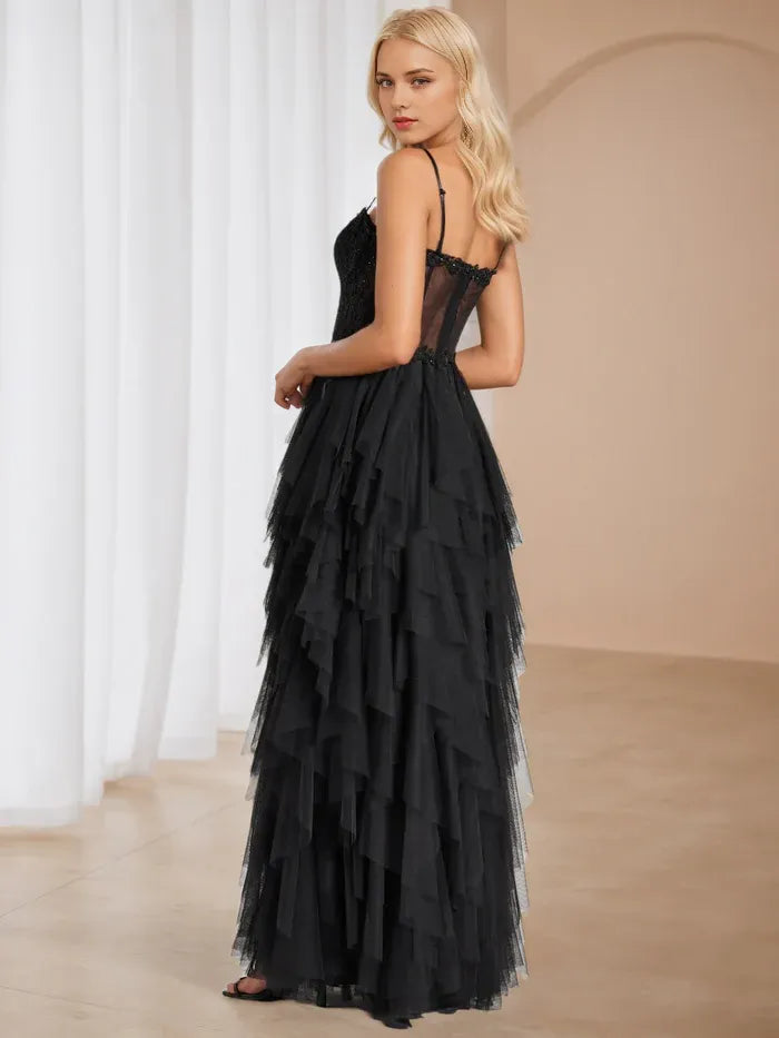 Cinnamon Rose Tulle A-Line Appliques Prom Dresses