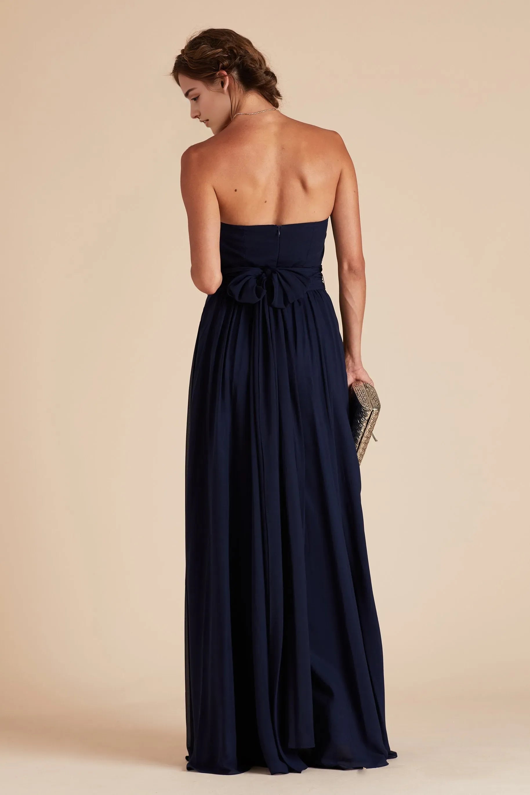 Classic Navy Strapless Chiffon Prom Dresses with Side Slit Timeless Choice for Formal Balls