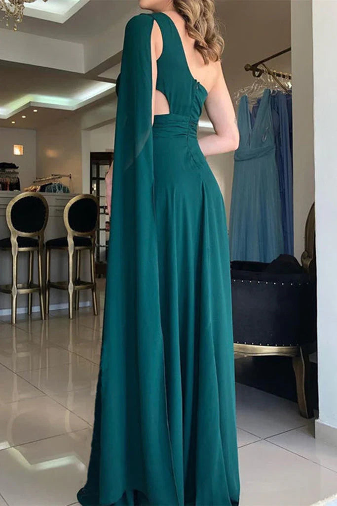DingJiDress Prom Dresses Classy One Shoulder Chiffon Sleeveless With Split