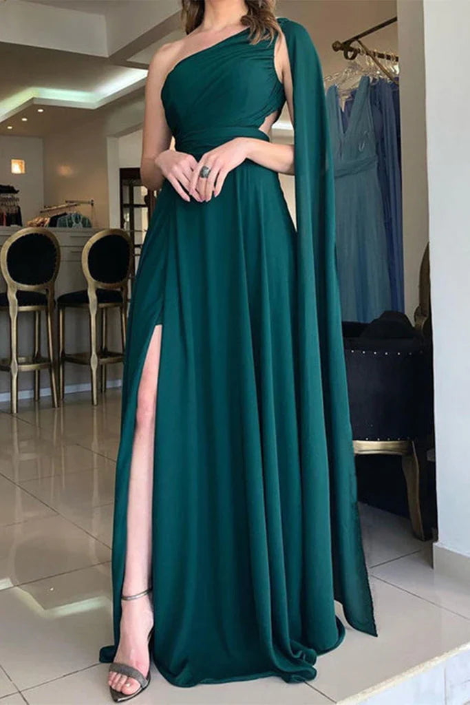 DingJiDress Prom Dresses Classy One Shoulder Chiffon Sleeveless With Split
