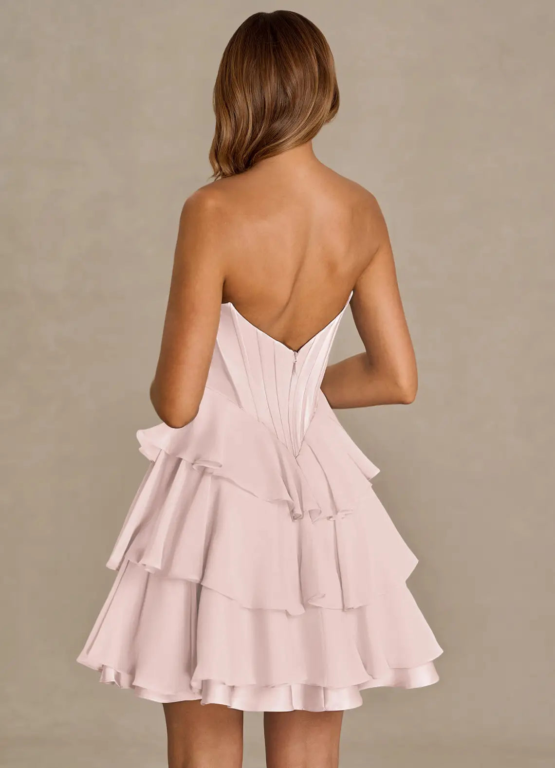 Classy Pink Homecoming Dress with Lace Trim Spaghetti Straps Tiered Skirt for an Elegant Homecoming Ensemble