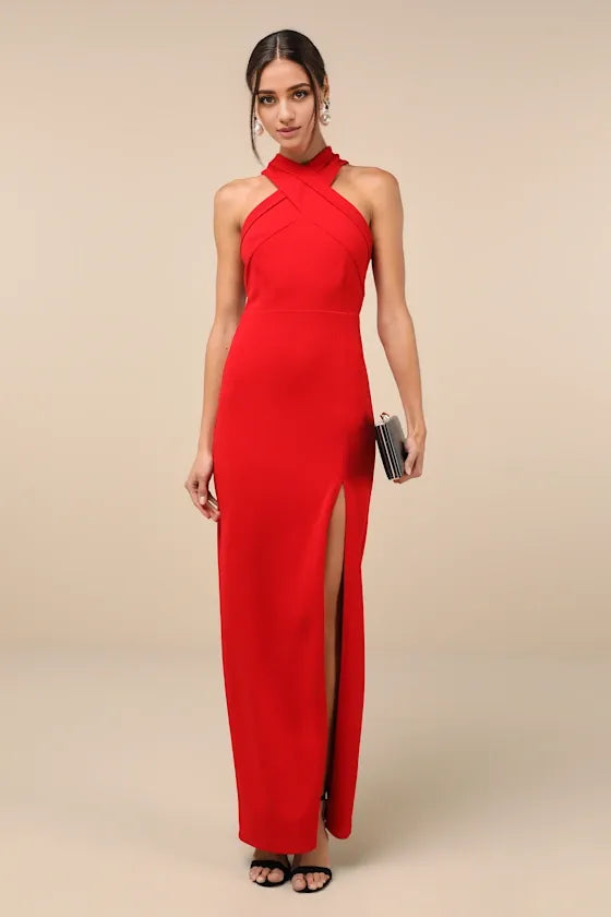 Cocktail Hour Royal Blue Halter Neck Evening Dresses