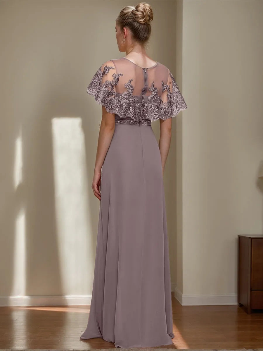 Column Elegant Jewel Neck Mother of the Bride Groom Dresses with Appliques Belt Beadings