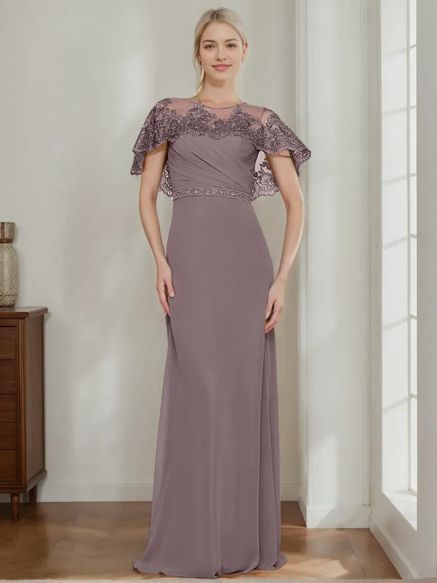 Column Elegant Jewel Neck Mother of the Bride Groom Dresses with Appliques Belt Beadings