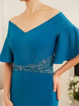 Column Off-the-Shoulder Mother Of The Bride Groom Dresses with Appliques Split Side