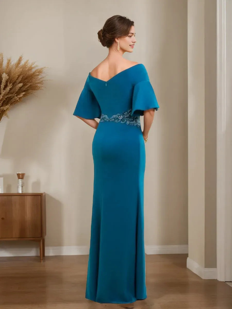 Column Off-the-Shoulder Mother Of The Bride Groom Dresses with Appliques Split Side