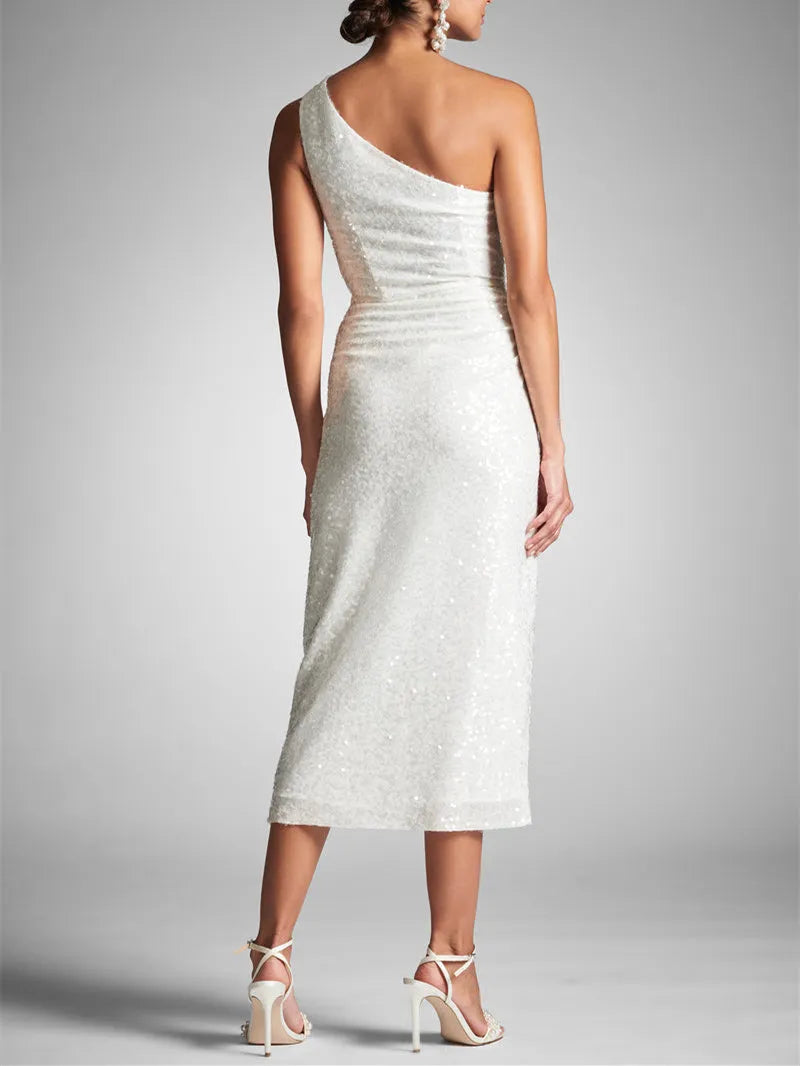 Column One Shoulder Tea-Length Homecoming Dresses
