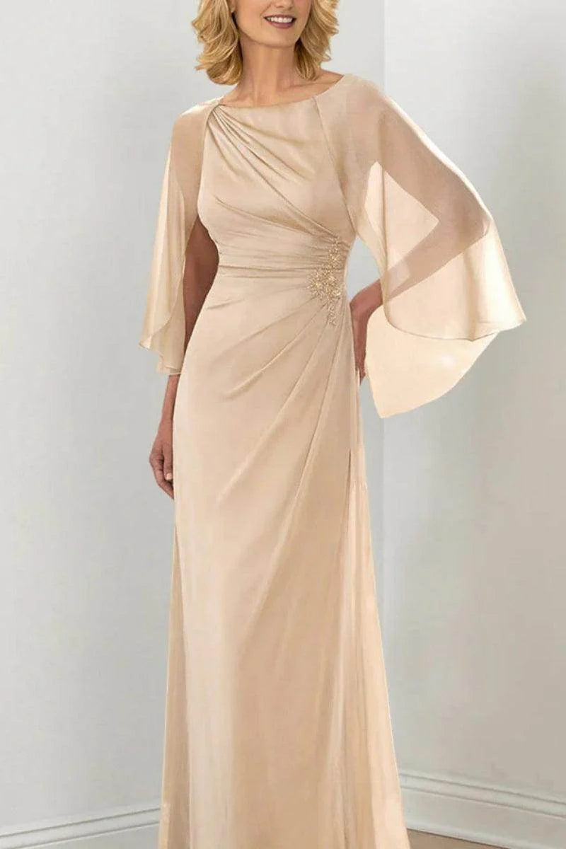 Column Round Neck Ruched Mother Dresses