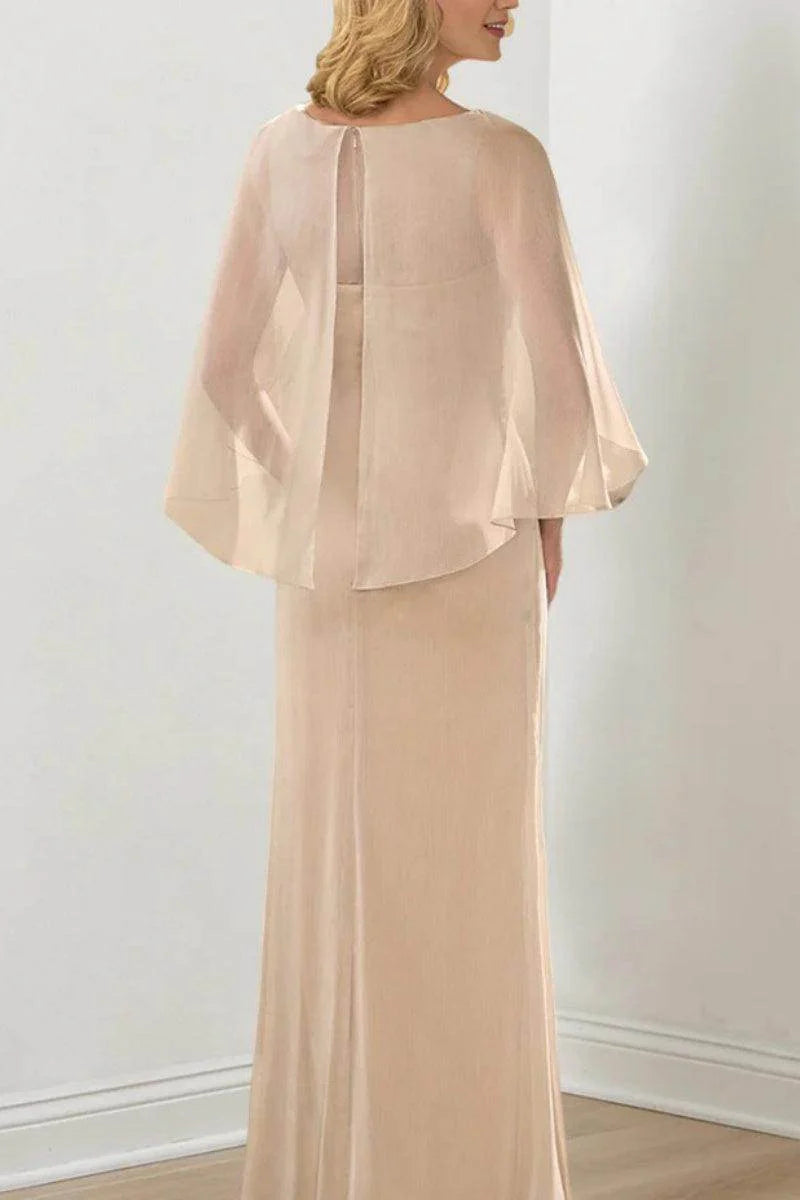 Column Round Neck Ruched Mother Dresses