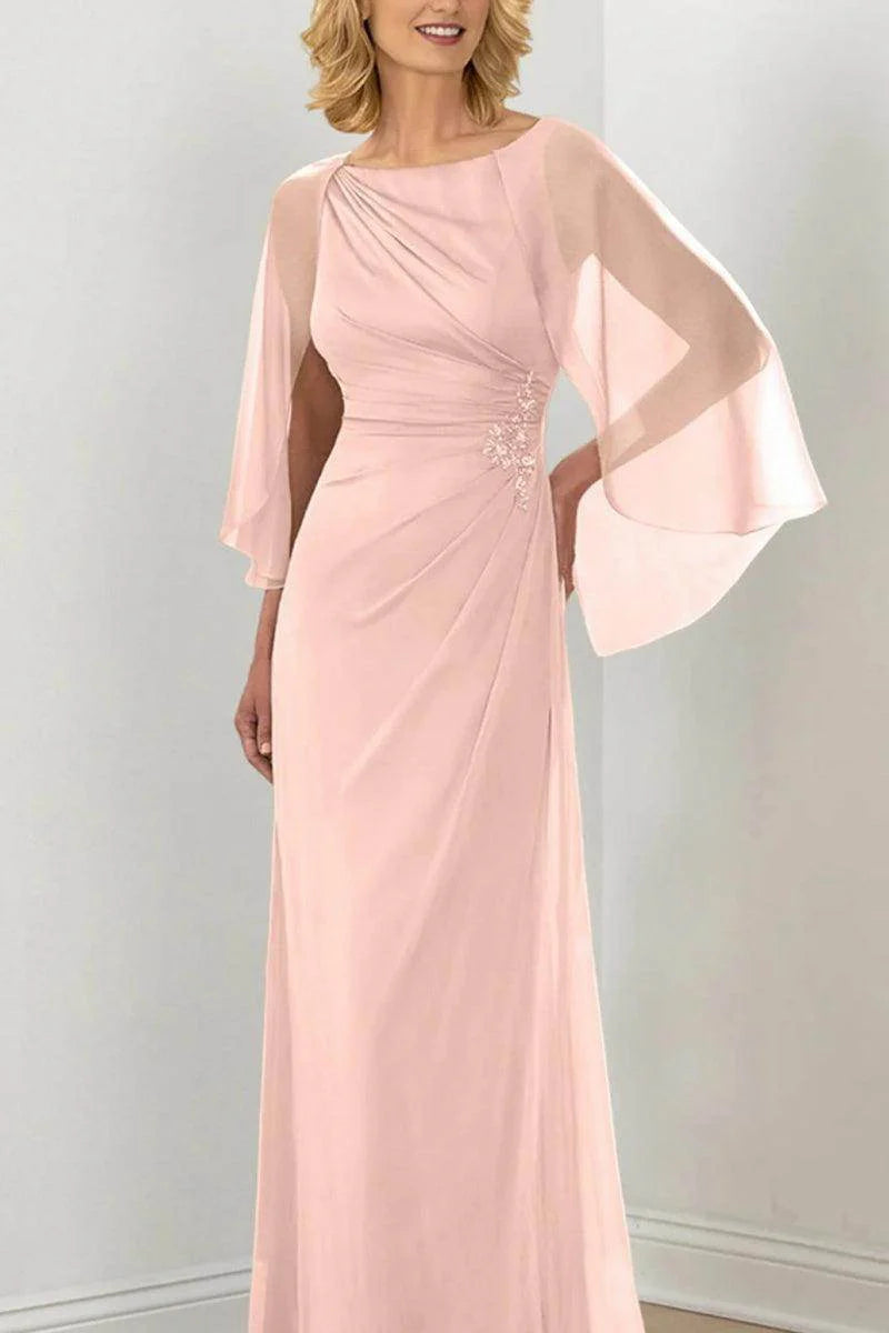 Column Round Neck Ruched Mother Dresses