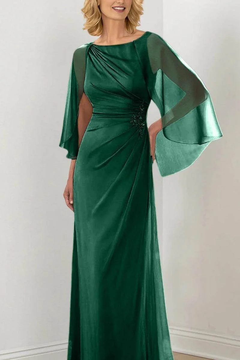 Column Round Neck Ruched Mother Dresses