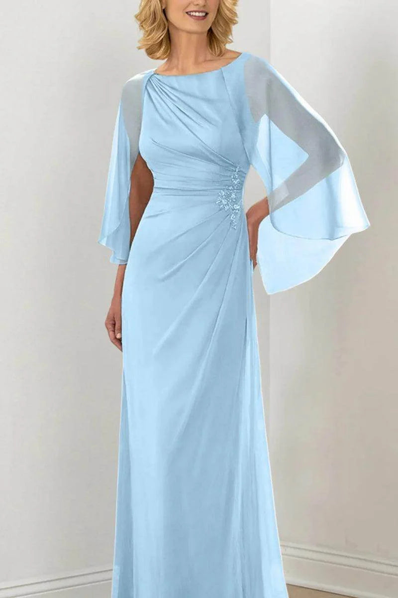 Column Round Neck Ruched Mother Dresses