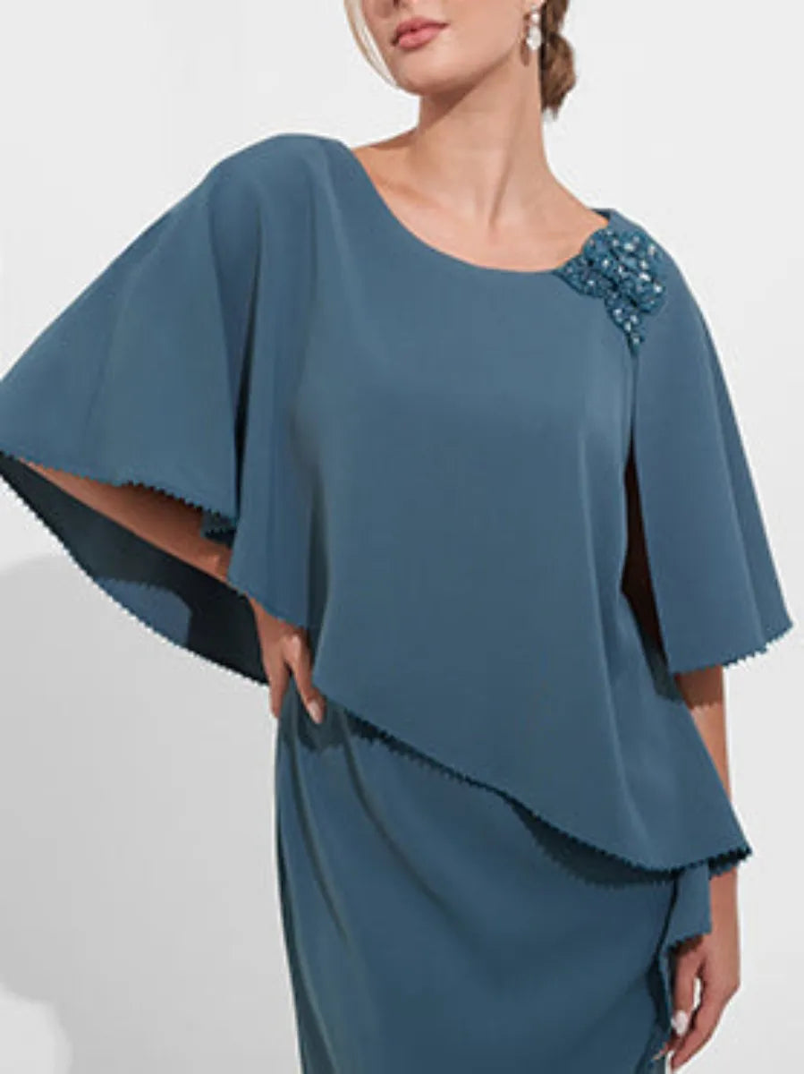 Column Scoop Neck Mother Of The Bride Groom Dresses with Appliques Beadings