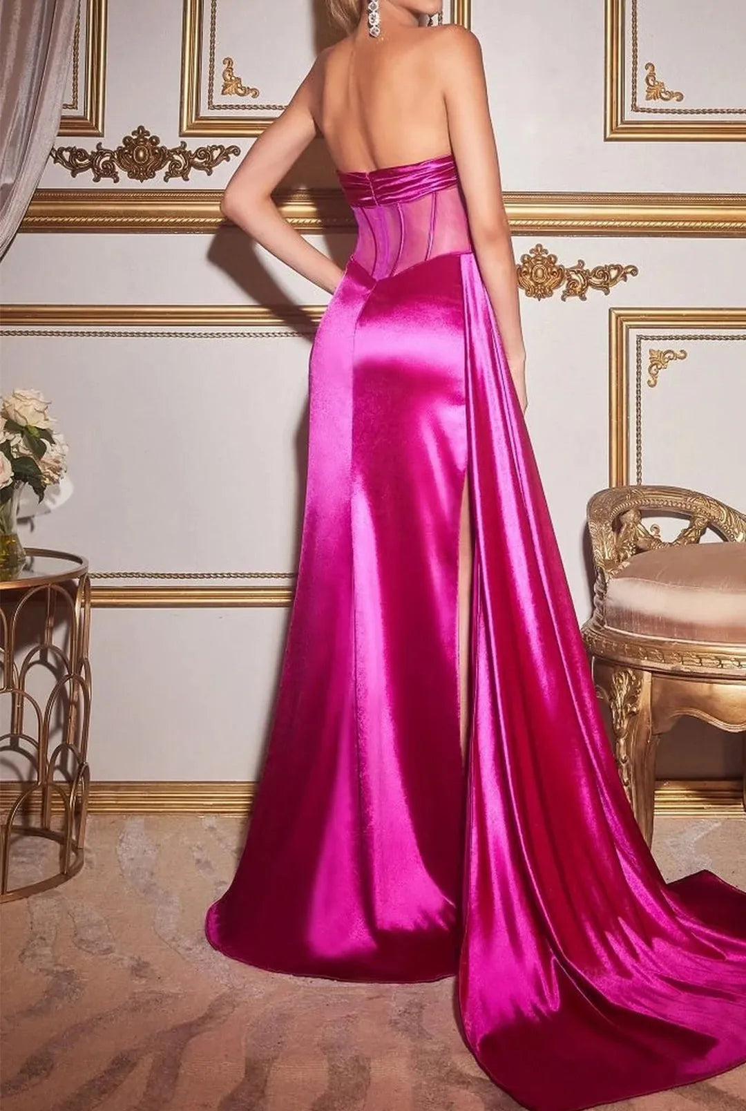 Column Strapless Floor-Length Evening Dresses Prom Dresses With Split Side