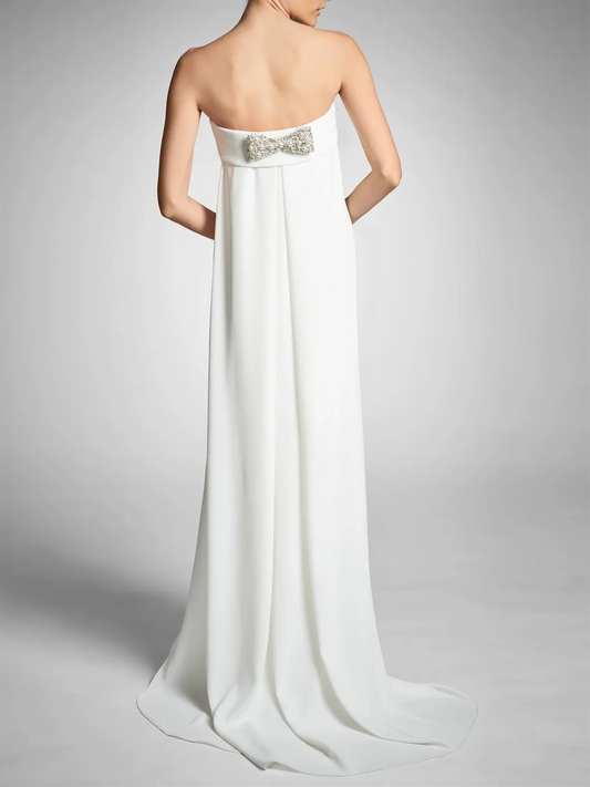 Column Strapless Sleeveless Wedding Dresses with Bowknot