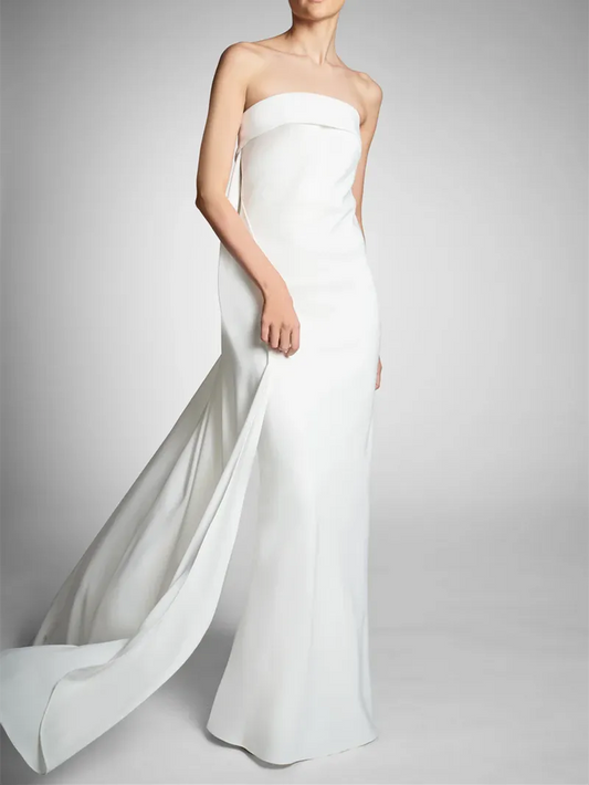 Column Strapless Sleeveless Wedding Dresses with Bowknot