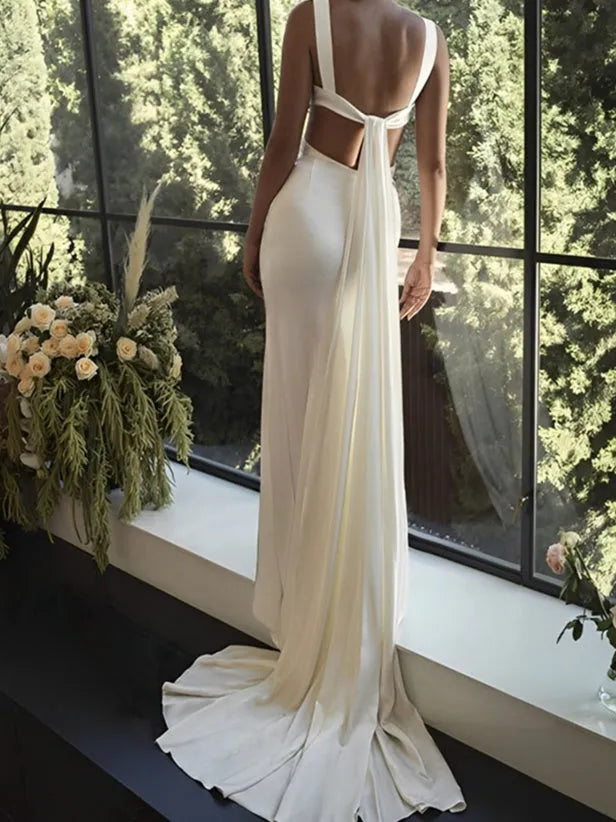 Column Sweetheart Floor-Length Wedding Dress With Split Side