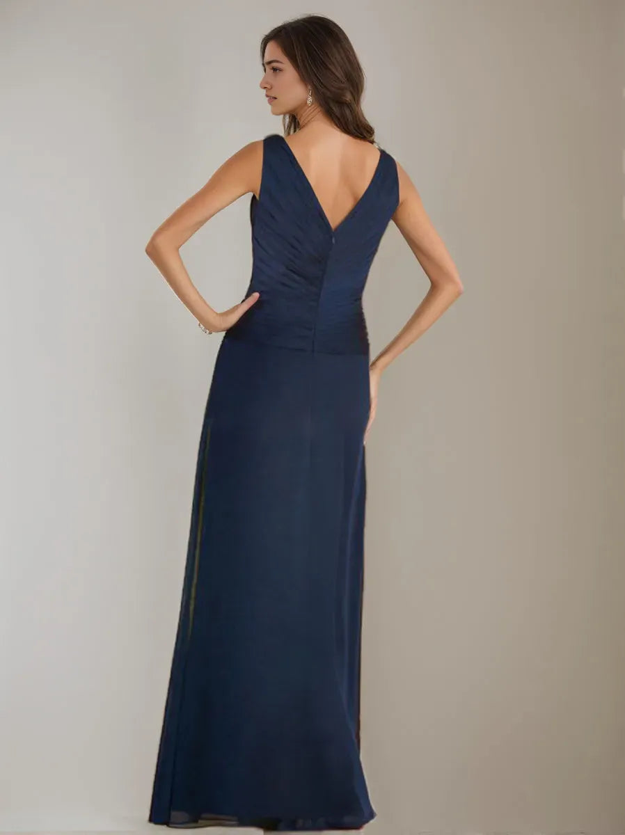 Column V-Neck 3/4 Sleeves Mother Of The Bride Dresses with Ruffles Jacket