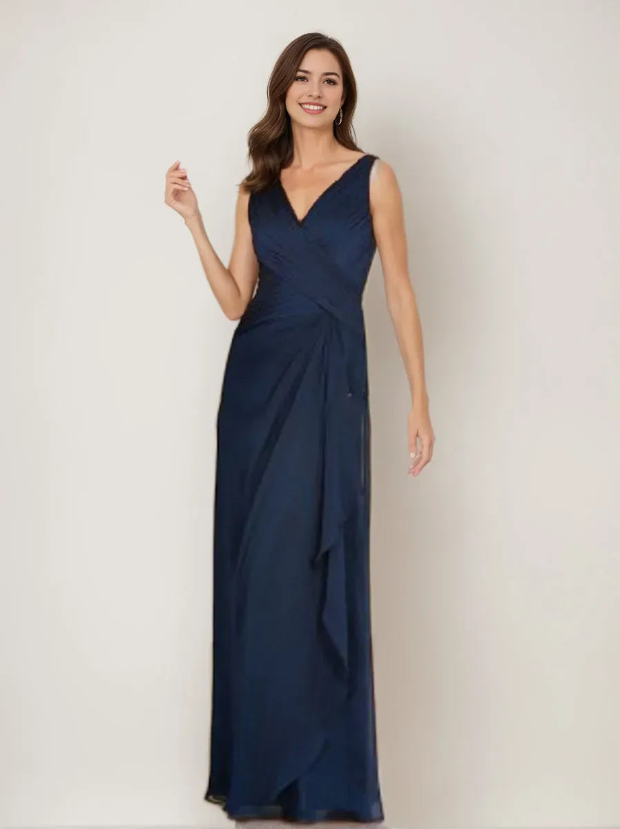 Column V-Neck 3/4 Sleeves Mother Of The Bride Dresses with Ruffles Jacket