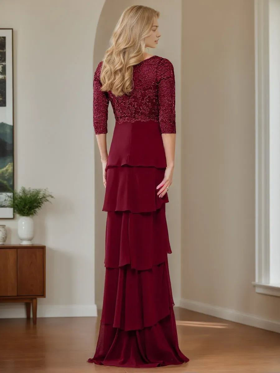 Column V-Neck Elegant Mother of the Bride Groom Dresses with Appliques Ruffles