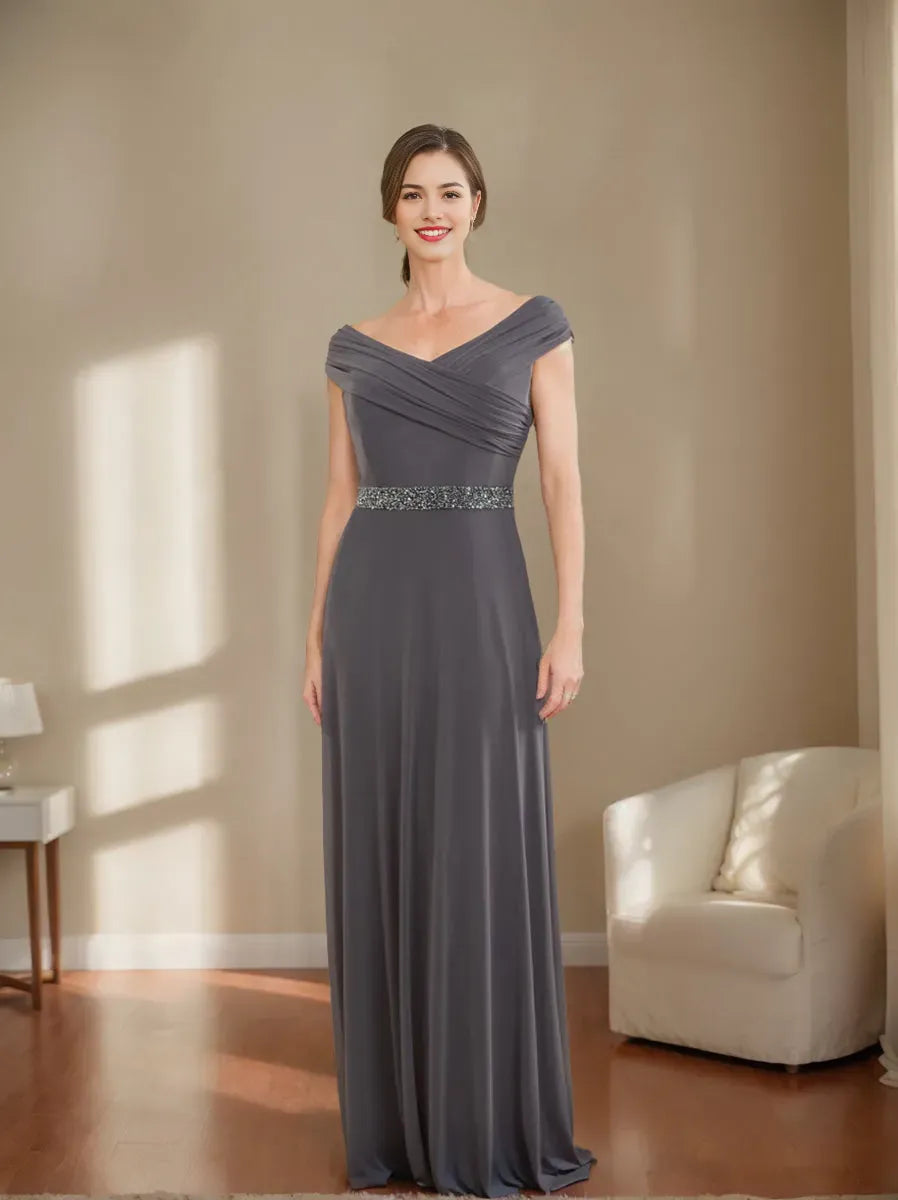 Column V-Neck Ruched Mother Of The Bride Dresses with Beading