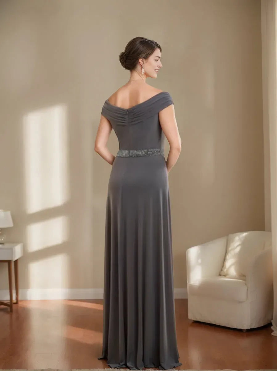 Column V-Neck Ruched Mother Of The Bride Dresses with Beading
