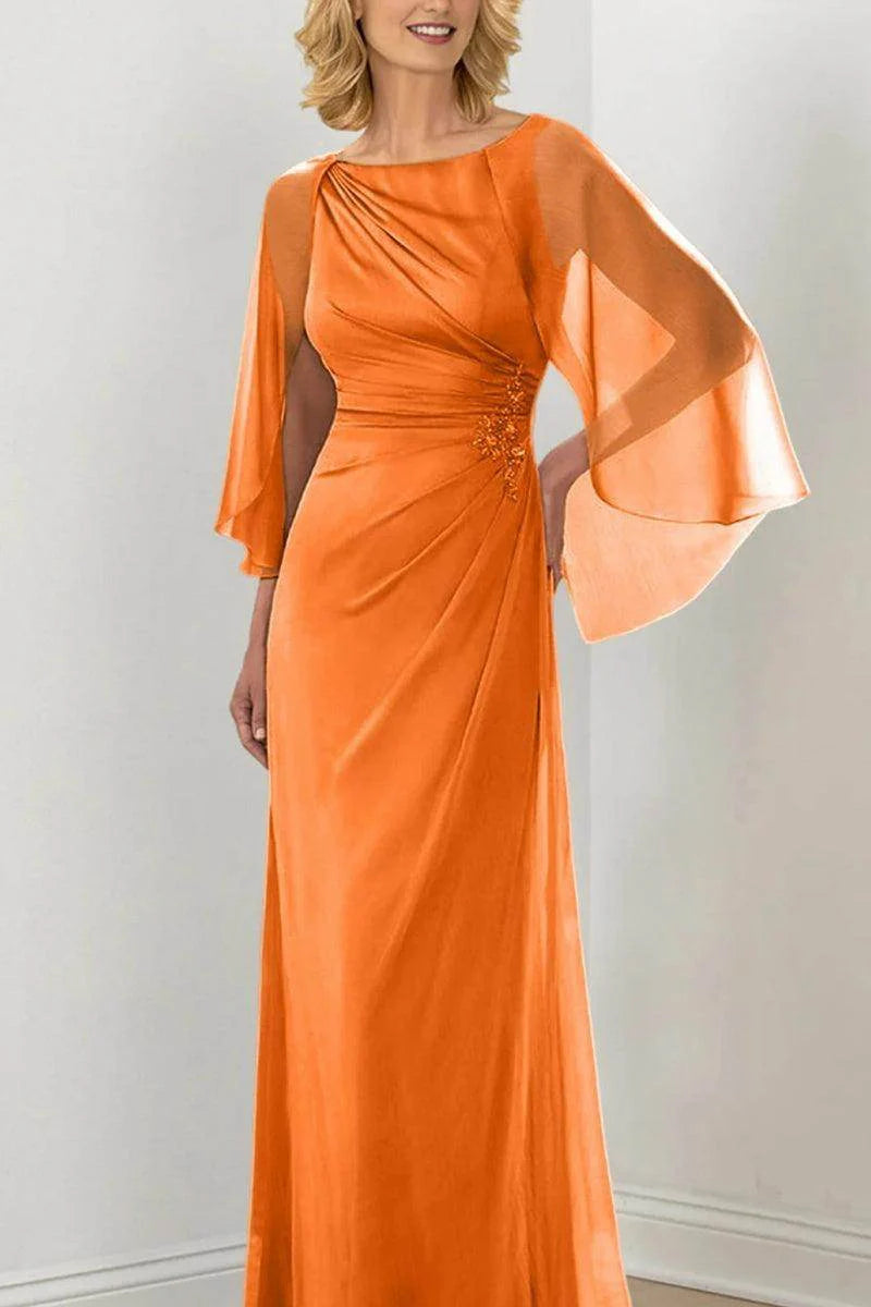 Column Round Neck Ruched Mother Dresses