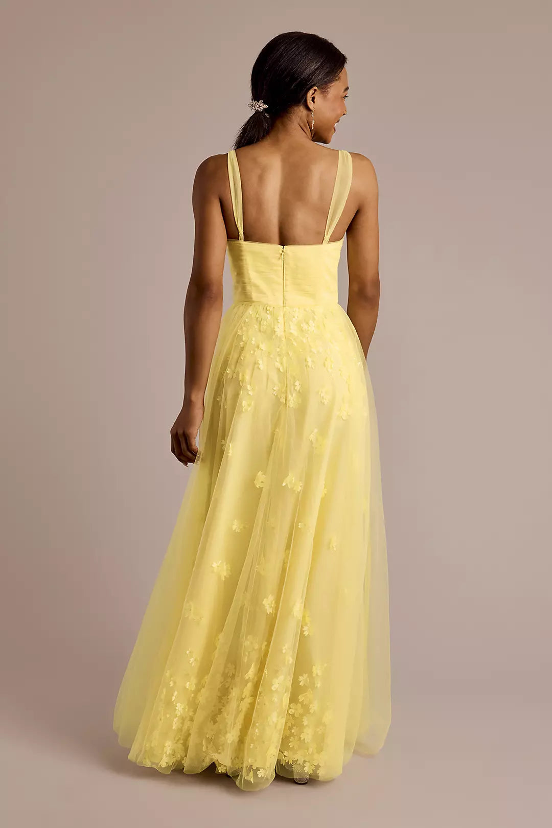 Convertible Strap Tulle Ball Gown with Flowers ﻿