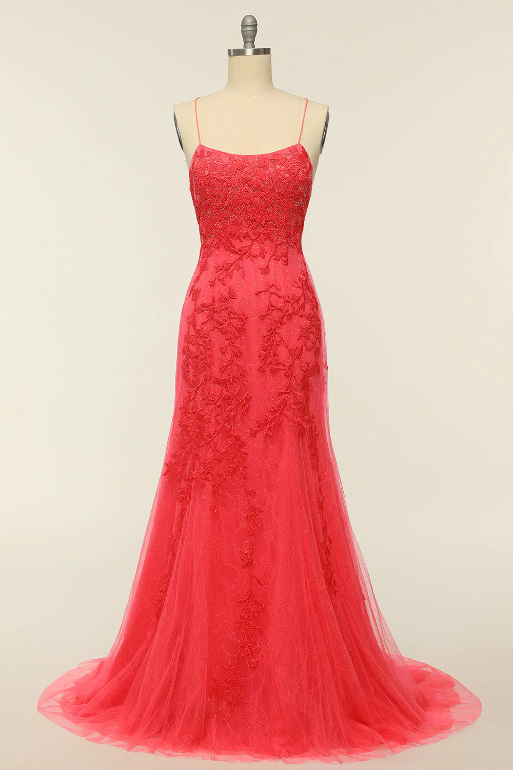 DingJiDress Mermaid Spaghetti Straps Light Pink Long Prom Dress with Appliques