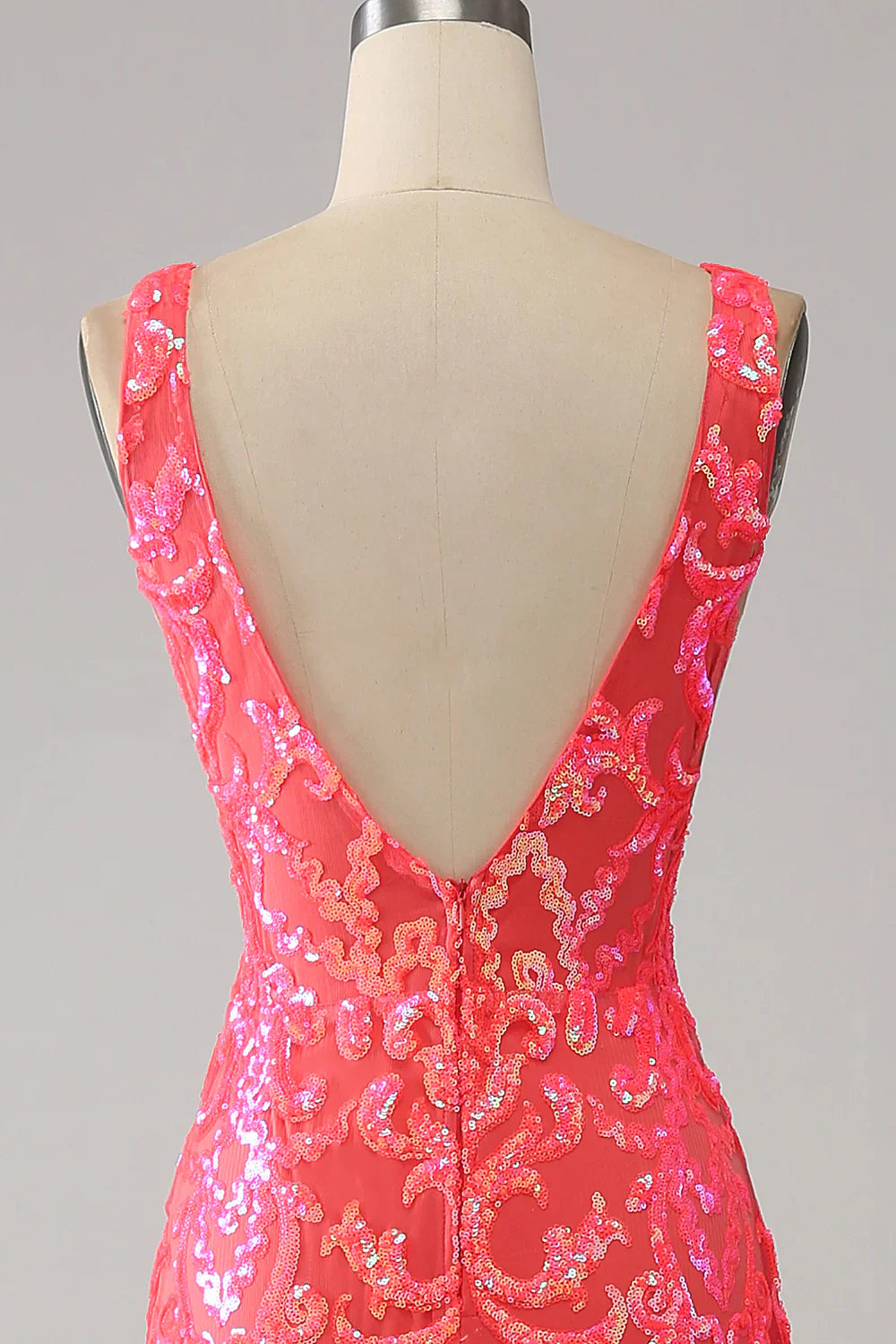 DingJiDress Coral Charming Mermaid Deep V Neck Sparkly Sequin Prom Dress with Embroidery