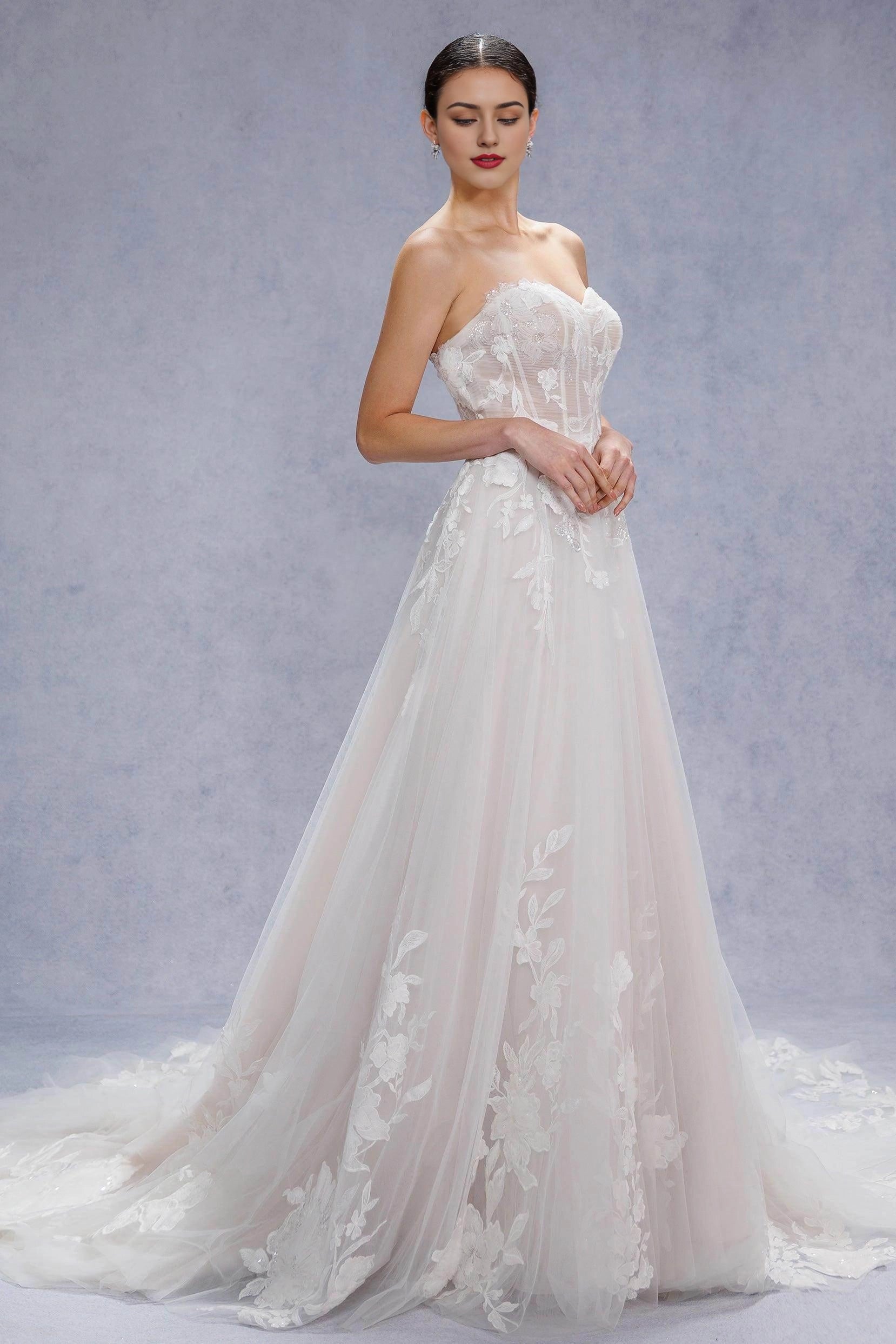 Court Train Lace Tulle Wedding Dress