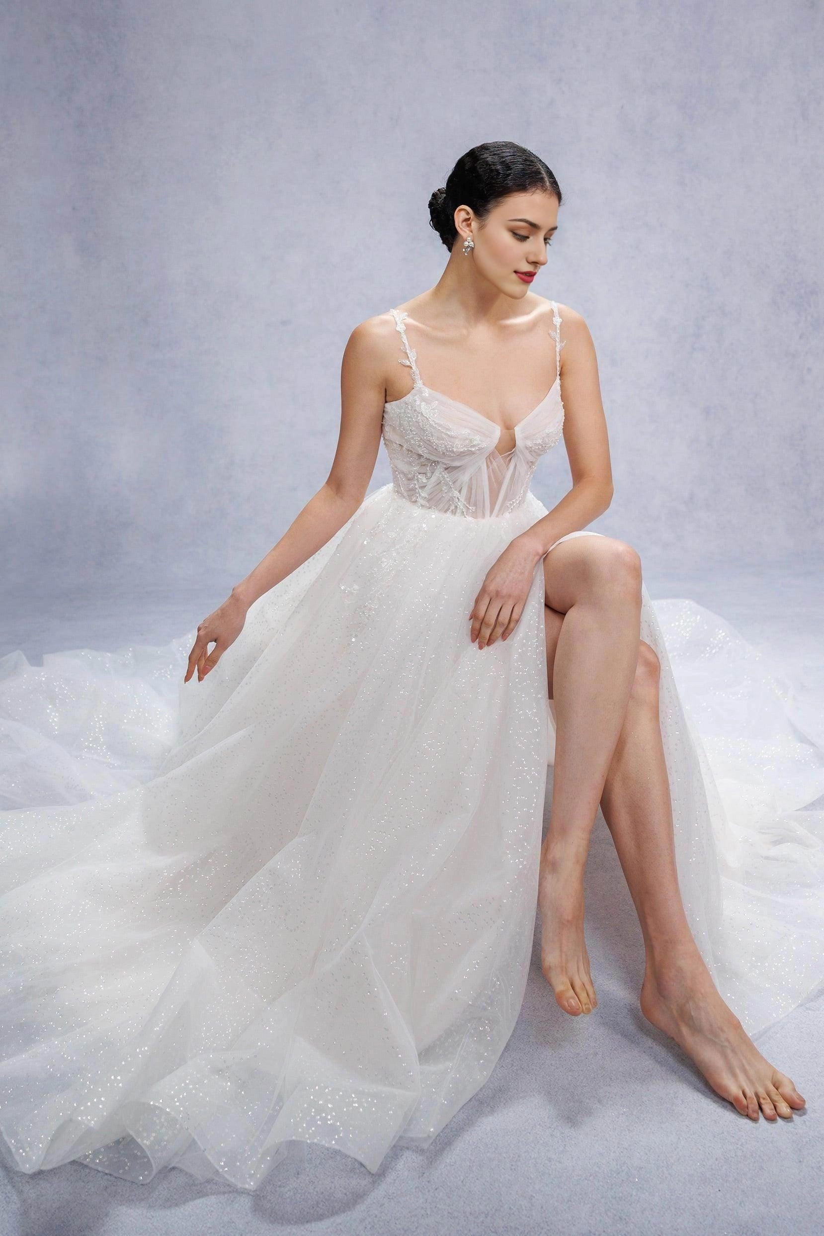 Court Train Sparkle Tulle Wedding Dress