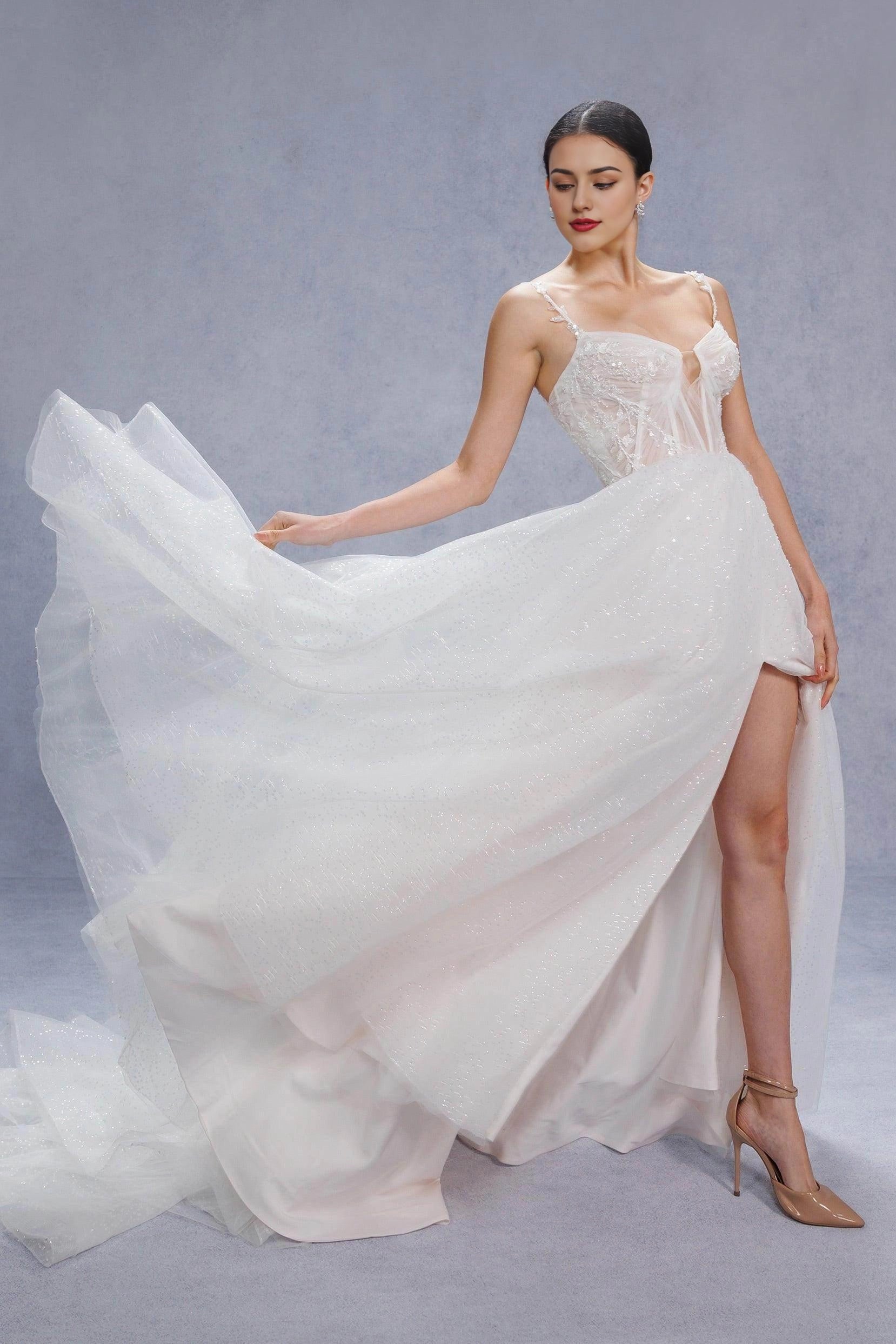 Court Train Sparkle Tulle Wedding Dress