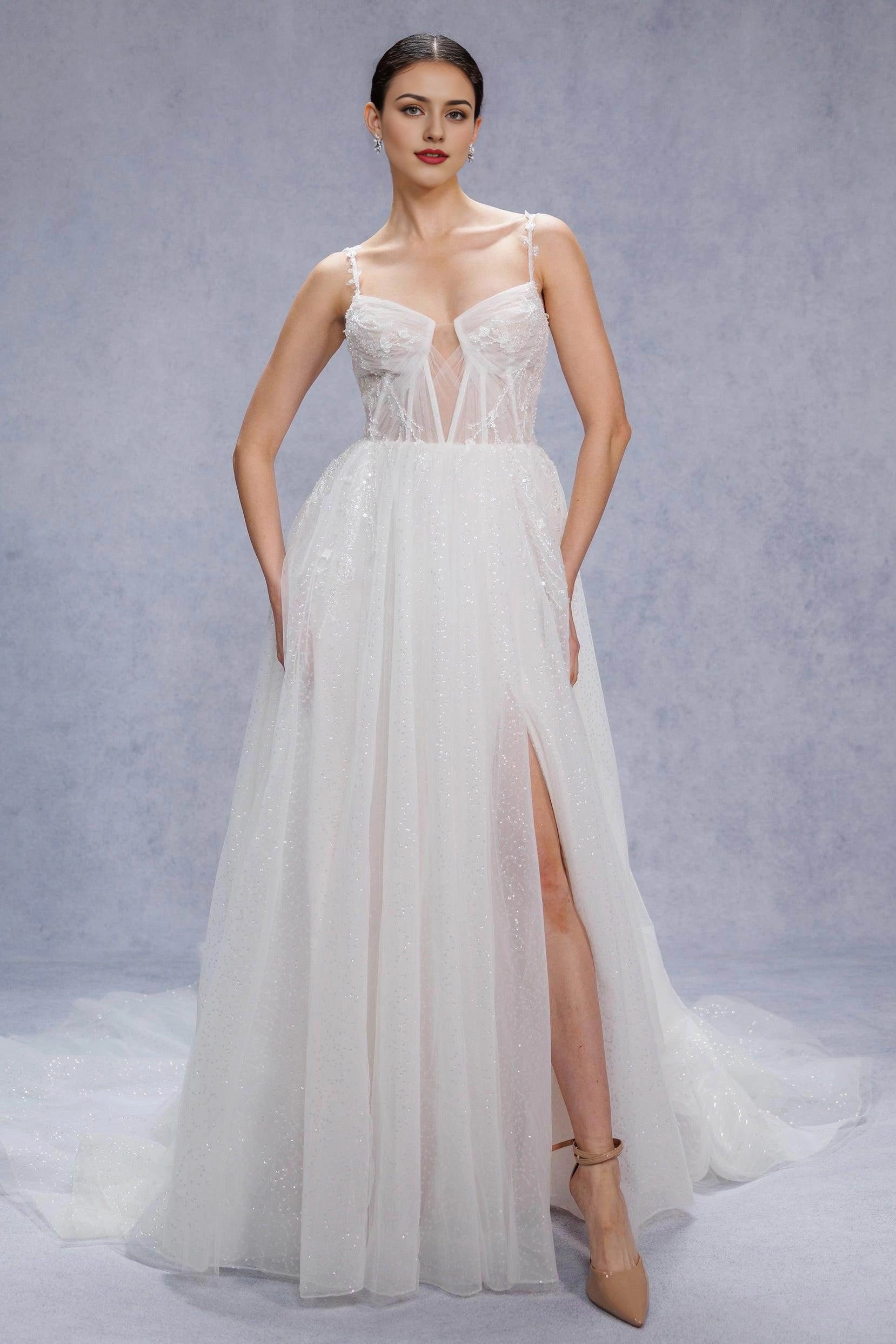 Court Train Sparkle Tulle Wedding Dress