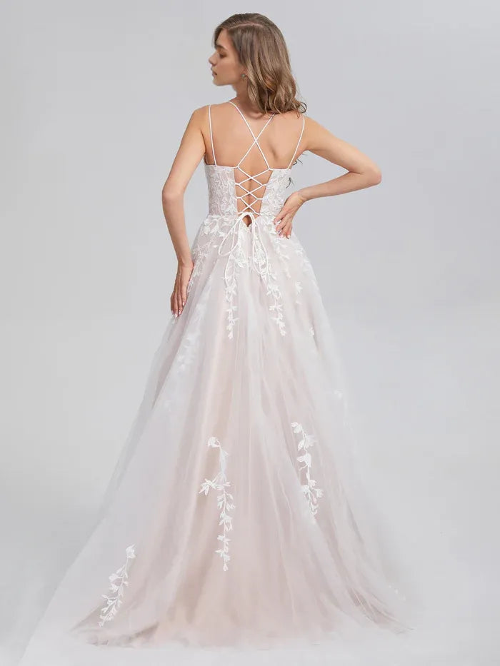 Romantic A-Line Sleeveless Crisscross Back  Appliques Satin Tulle mermaid Prom Dresses