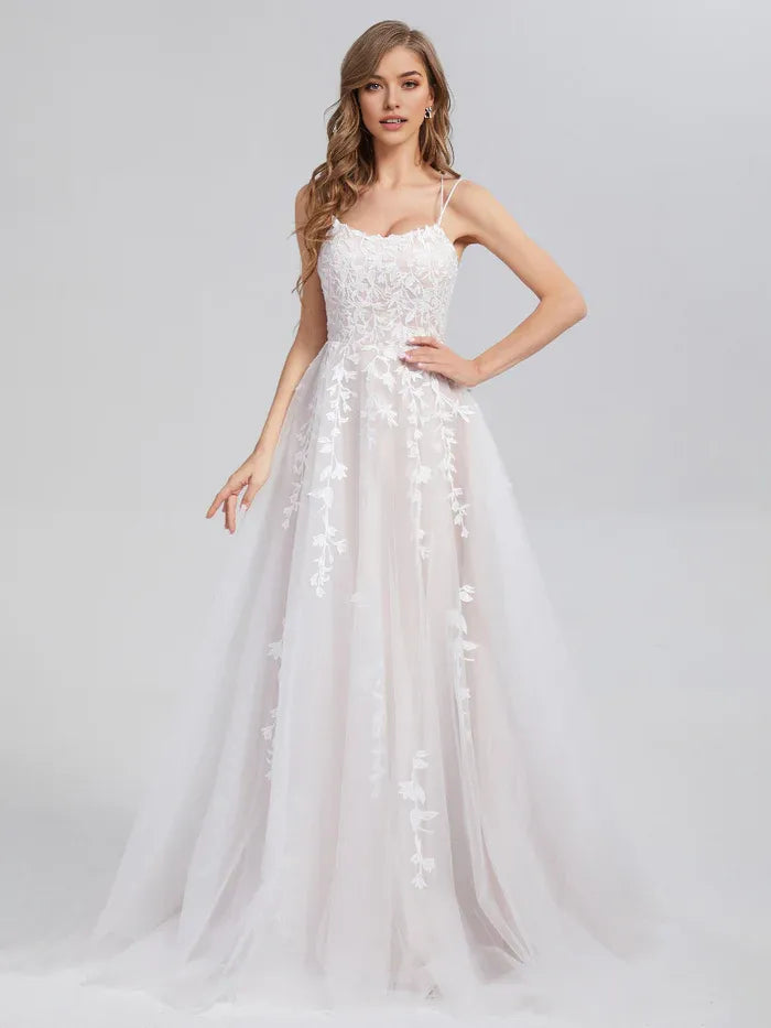 Romantic A-Line Sleeveless Crisscross Back  Appliques Satin Tulle mermaid Prom Dresses