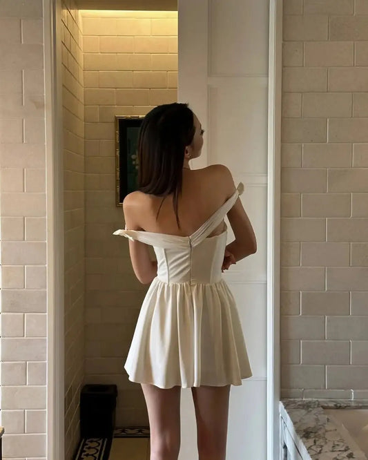 Cute One Shoulder Herringbone White Mini  Birthday Party Homecoming Dress