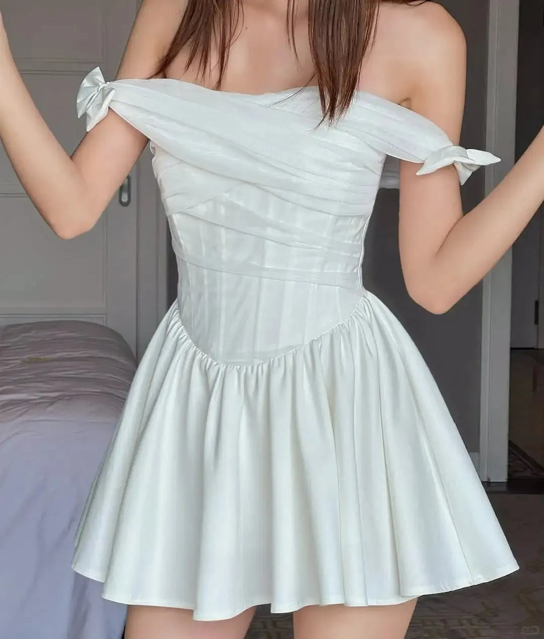Cute One Shoulder Herringbone White Mini  Birthday Party Homecoming Dress