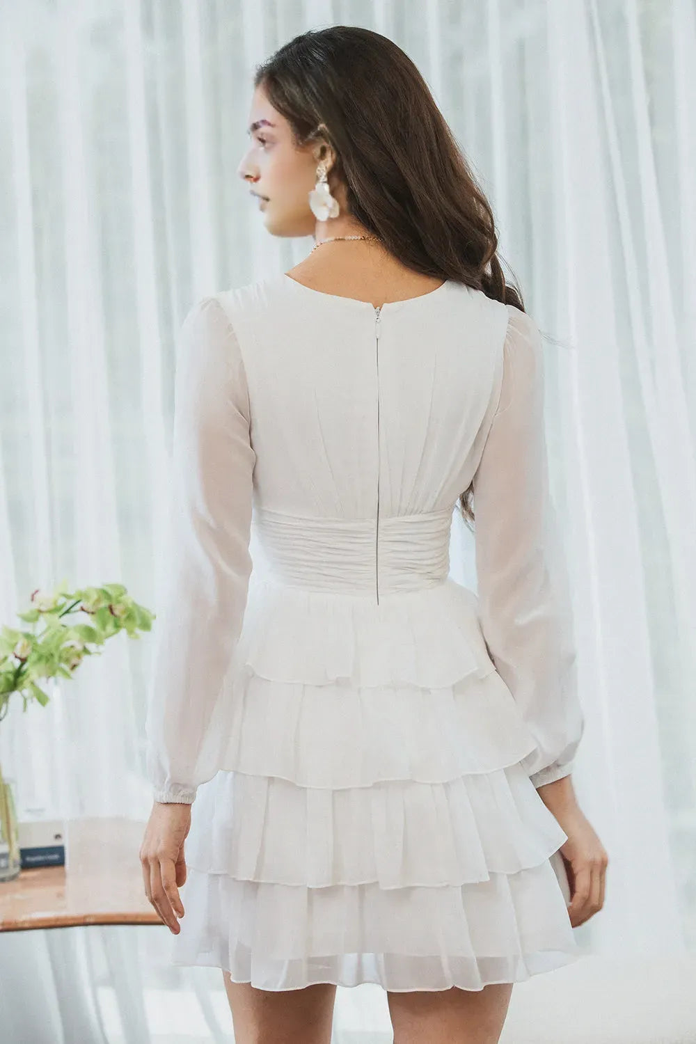 Cute White A-Line Short Tiered Graduation Dress ﻿