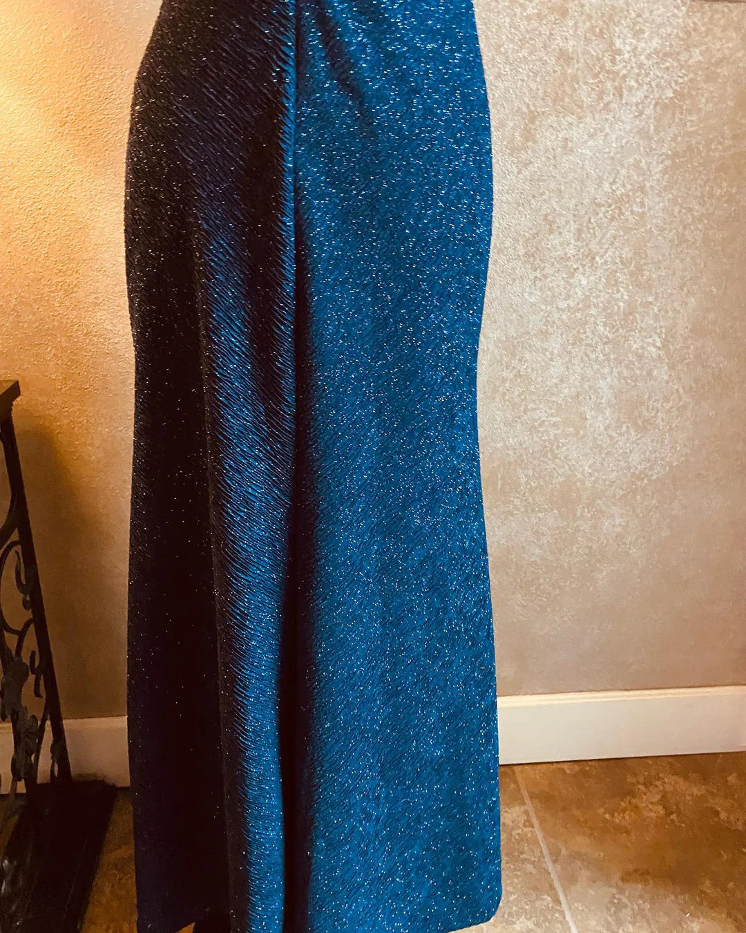 Dark Blue Crew Neck Short Sleeve Ruched Long Mother of the Bride Dress